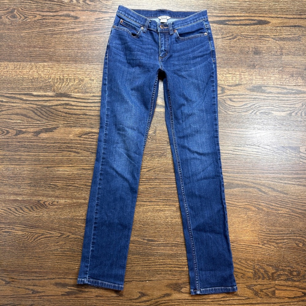 Duluth Trading Co Womens 4x33 Slim Leg Jeans Dark Wash Blue Stretch Denim